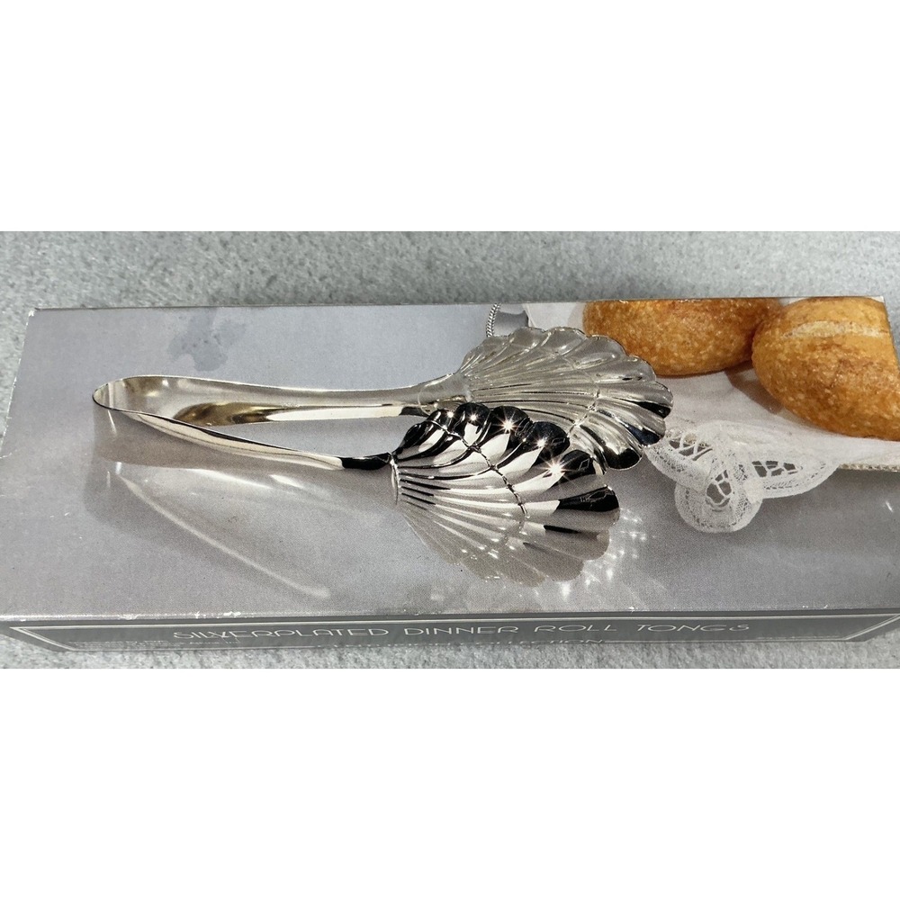 Centurion Collection Silverplated Dinner Roll Tongs Shell Design M7263S Box NEW